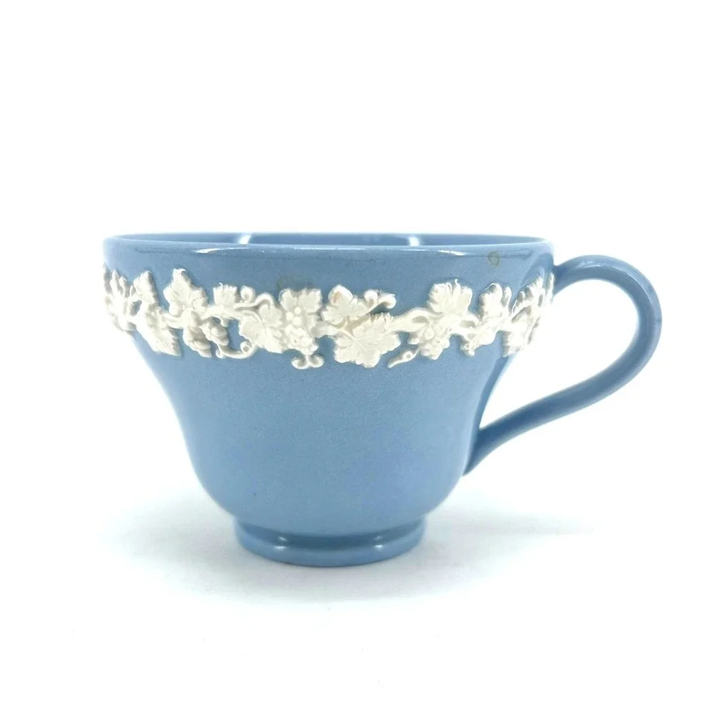 Wedgwood Etruria Queensware Blue Lavender Embossed Grapevine Smooth Edge Tea Cup